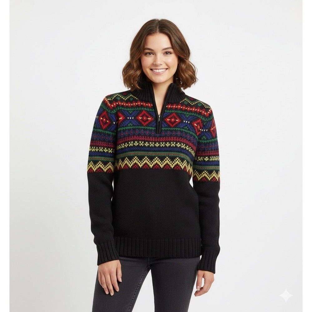 Polo Ralph Lauren Fair Isle Quarter Zip Sweater Sz L 14-16 Kids Women Small - Picture 2 of 5